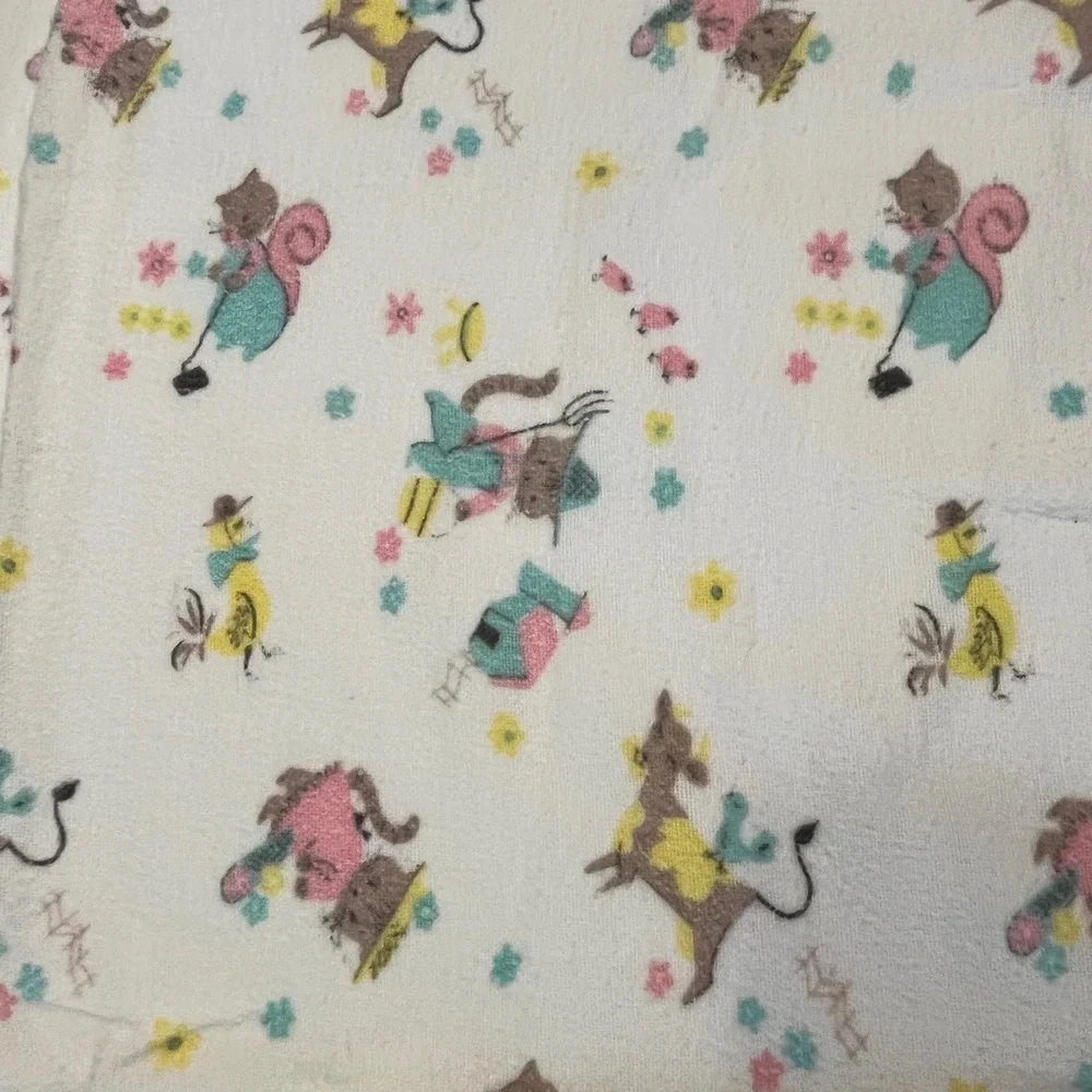 Vintage Pastel Farm Animal Novelty Print Baby Receiving Blanket White 22x34